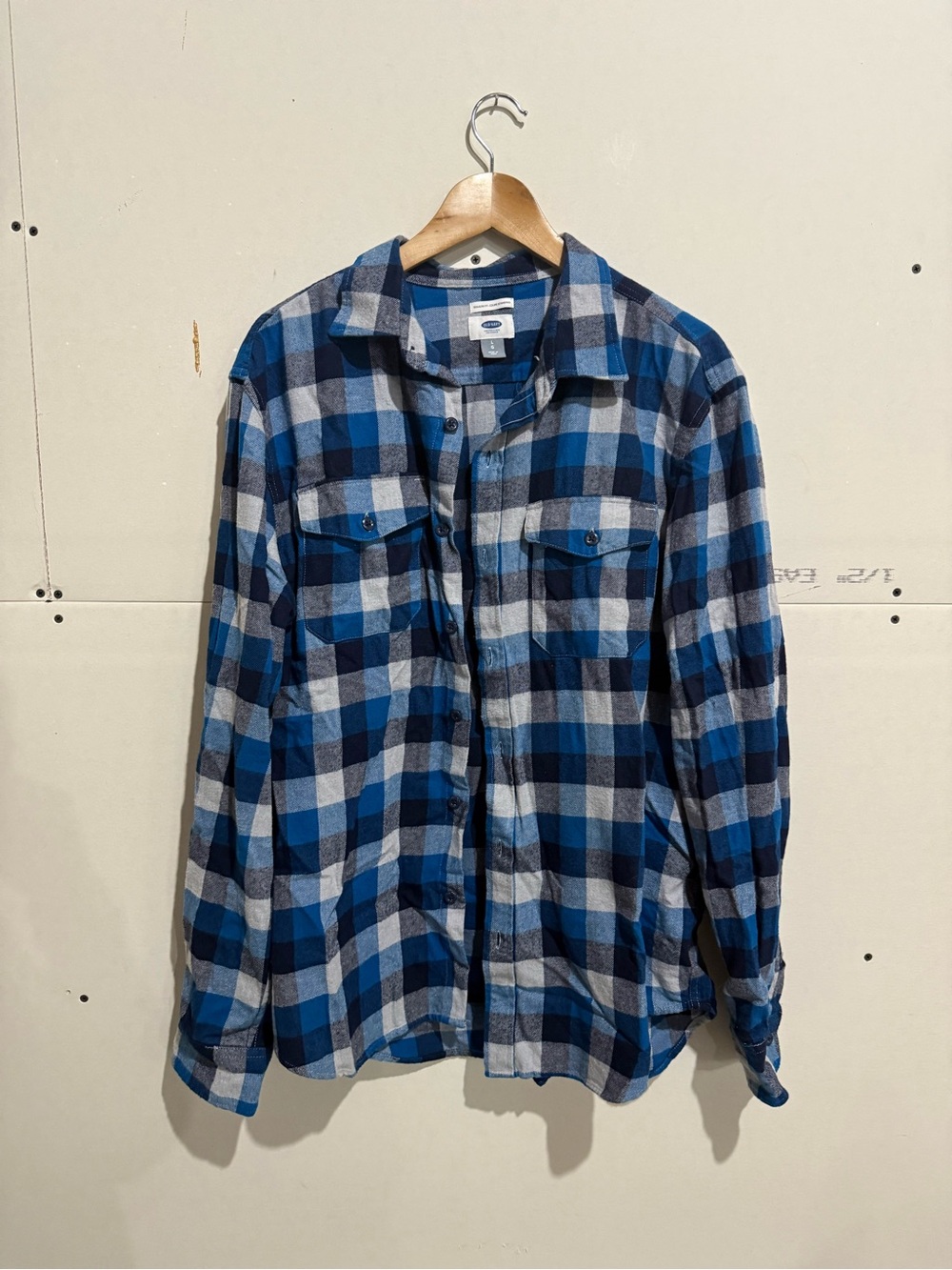 Old Navy Blue and Navy Plaid Button-Down Shirt